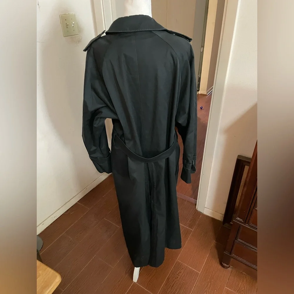 Burberry Vintage Trench Coat Black Authentic Nova Check Double Breasted 14 XLong - Picture 7 of 16